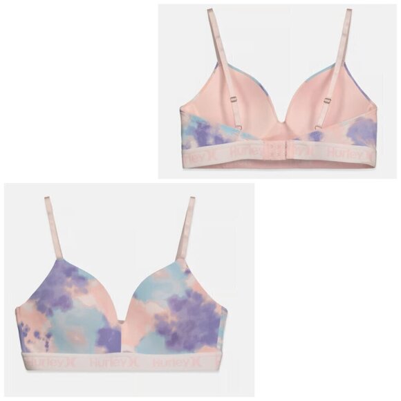 HURLEY NWT 2 Piece Tie Dye Lightly Padded Comfort Bra Pink and Black Women's 36C - Picture 4 of 9